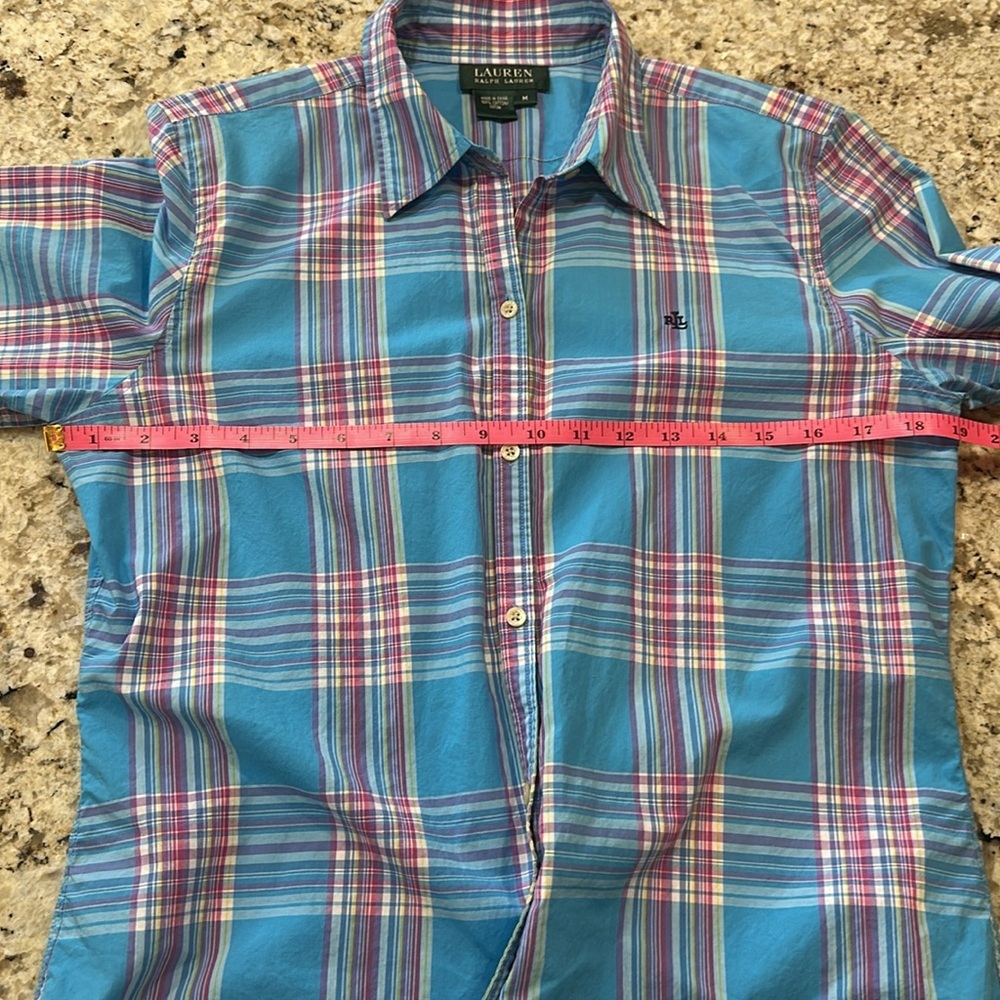 Lauren Ralph Lauren Blue Plaid Button Down Shirt - Picture 10 of 13